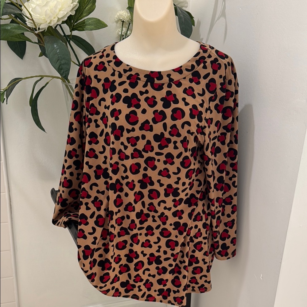 Anne Klein Red 3/4 Sleeve Boxy Blouse